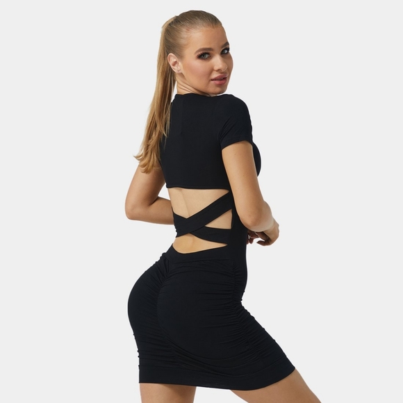 NWT Halara Cut-Out Back Crisscross Ruched Dress M - Picture 3 of 10